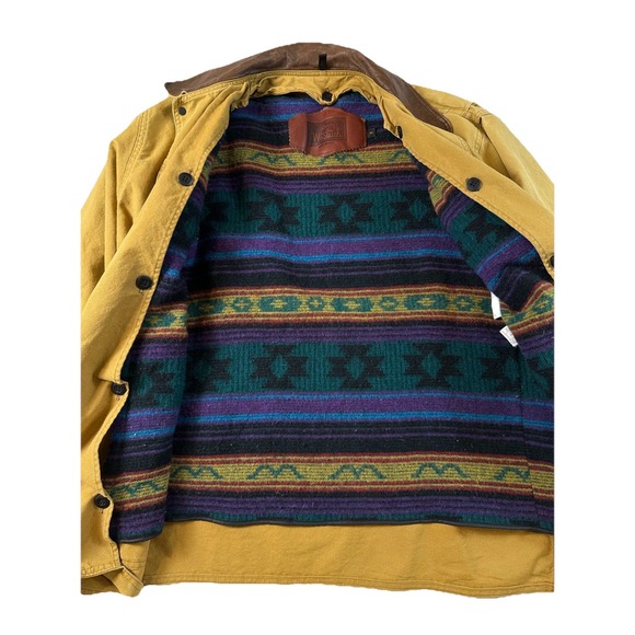 Woolrich Other - VTG Woolrich Chore Barn Coat‎ Med/L Aztec Wool Blanket-Lined Leather Collar Snap